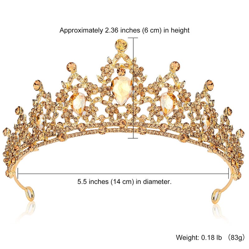SuPoo Gold Crown Queen Crowns for Women Birthday Tiara Champagne Tiara for Women Rhinestone Headband Hair Accessories Gifts Princess Decoration for Wedding Party Prom Halloween Costume - Image 2